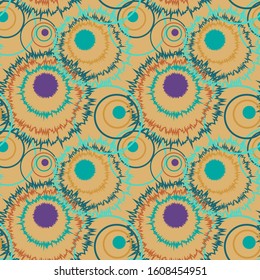 abstract circle pattern with colored circles, vector seamless pattern. stars and zig-zag rounds.