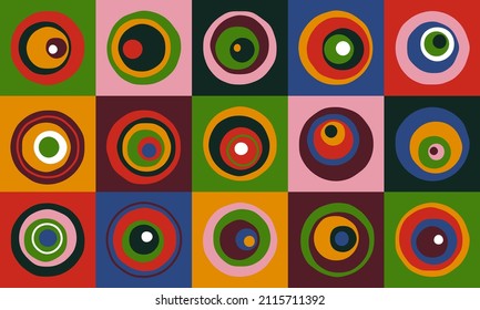 Abstract circle pattern. Geometric bauhaus shapes, concentric circles suprematism style, modern background. Vector art