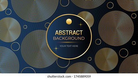 Abstract circle pattern luxury gold 
with dark blue background design