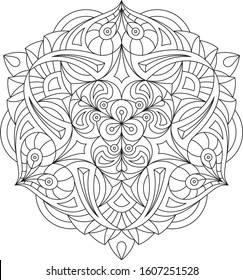 Abstract circle pattern. Monochrome modern circular pattern with black and white geometric motif for element design, a unique coloring book for an adult child.