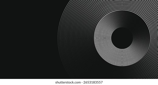 Abstract Circle Pattern Vector Background. Black Curved Spiral Background. Moving Circles. 3D Tunnel Depth Effect. Vector Illustration. Radial Speed Lines