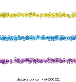 Abstract circle pattern webpage separator line design set from small colored rings - repeatable vector graphic design elements