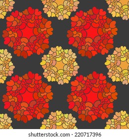 Abstract circle patterns made of swirls and hearts making a seamless background.