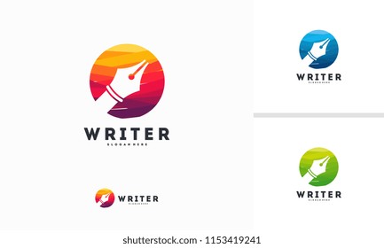 Abstract Circle Pen logo designs concept vector, Writer logo symbol
