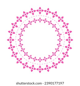 Abstract Circle Pink Flower Frame Isolated On White Background. Decoration. Sunburst. Vector Illustration