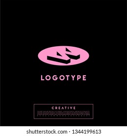 abstract circle pink logo letter W design concept