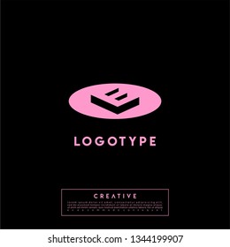 abstract circle pink logo letter E design concept