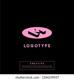 abstract circle pink logo letter M design concept