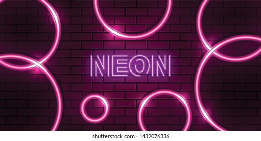 abstract circle pink neon and bricks background