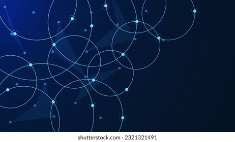 Abstract circle plexus with connecting circle line and dot. Big data visualization, network connection, global communication, science and technology background. Vector illustration.