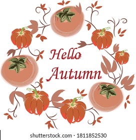 Abstract circle from pumpkins and tomatoes. Autumn thematics. Vector