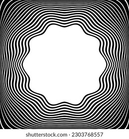 Abstract Circle Radial Wavy Lines Black and White Frame Pattern. Vector Art.
