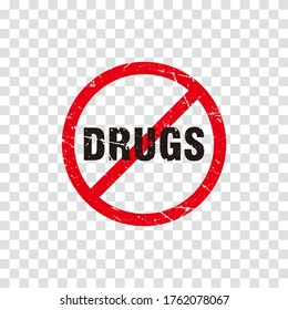 Abstrakte Circle Red Grunge Stopp Drugs Verbotene Schildkröte Vektorgrafik, Red Grunge Stopp Drugs Kampagne, Siegel, Marke, Label Design Template