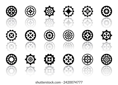 Abstract Circle Rotation Gear Icons. Set of Round Black Elements for Logo Design. Vector Art.