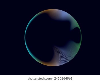 Abstract circle round frame by lines wavy flowing blue green gradient isolated on black background. Vector in concept modern.eps10