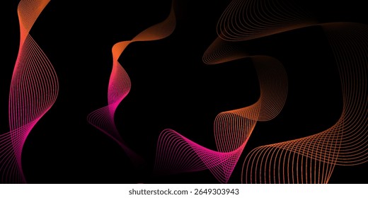 Abstract circle round frame by lines wavy flowing blue green gradient isolated on black background. Vector in concept modern, technology, science, music.