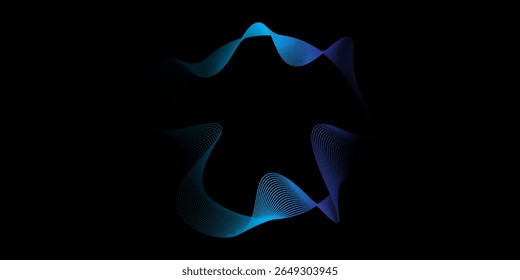 Abstract circle round frame by lines wavy flowing blue green gradient isolated on black background. Vector in concept modern, technology, science, music.