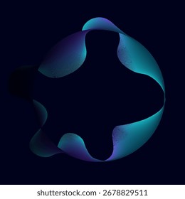 Abstract circle round frame by lines wavy flowing blue green gradient isolated on black background. Vector in concept modern, technology, science, music.