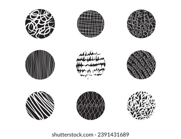 Abstract circle round shape texture backgrounds. Line doodle, spots, wave, drops, curve patterns