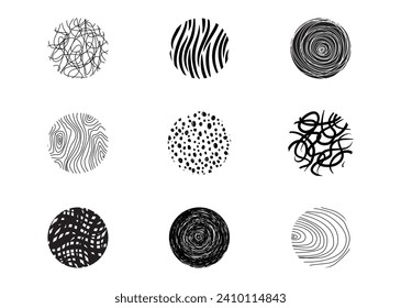 Abstract circle round shape texture backgrounds. Line doodle, spots, wave, drops, curve patterns
