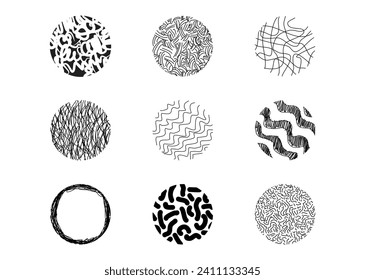 Abstract circle round shape texture backgrounds. Line doodle, spots, wave, drops, curve patterns