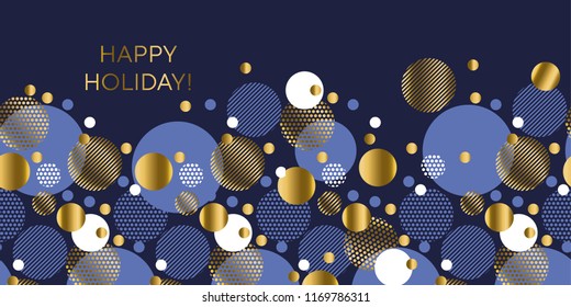 Abstract Circle Round Silhouette In Blue And Gold Colors Pattern. Festive  Geometric Design Element For Header, Card, Poster, Cover.
