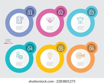 abstract circle round steps timeline infographic element report background with business line icon 6 steps vector illustration