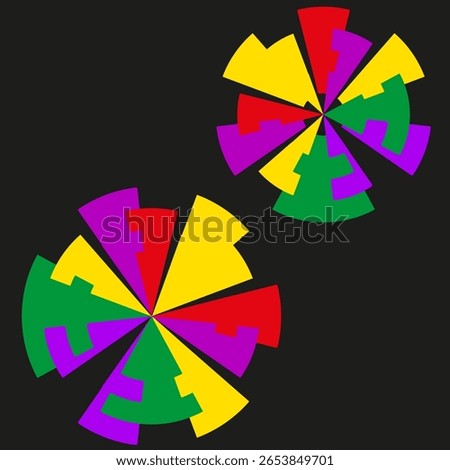 Abstract circle segments. Colorful geometric pattern. Radial burst Vector. Vibrant dynamic shapes.