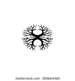 Abstract Circle Shape Illustration of Tree Branches or Roots for Logo Icon Concept Design, Creative Nature Art