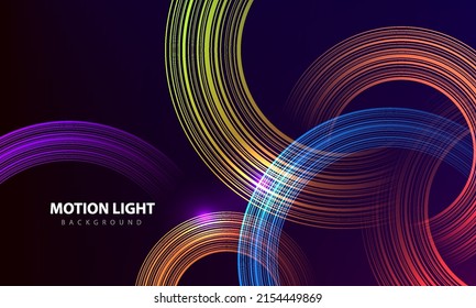 Abstract circle shape motion light effect on dark background. Futuristic Neon Speed line Shining Wave. Vector illustration