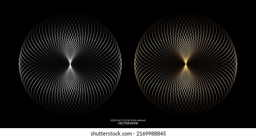 Abstract Circle Shape Weaving Lines Pattern Silver And Gold Isolated On Black Background. Vector Illustration In Concept Financial, Economic, Investment, Money, Wealth.