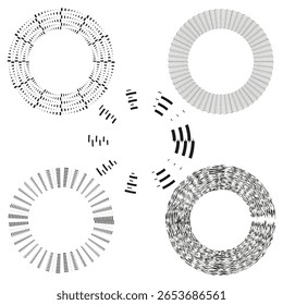 formes en cercle d'Abstrait. Conception radiale dynamique. Éléments de motif géométrique. jeu d'Illustrations vectorielles. EPS10.