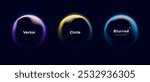 Abstract circle shapes with gradient isolated on black background. Vector set. Fluid vivid gradients for banners. Modern trendy design. Liquid shape. Colorful bright neon template. Dynamic soft color.