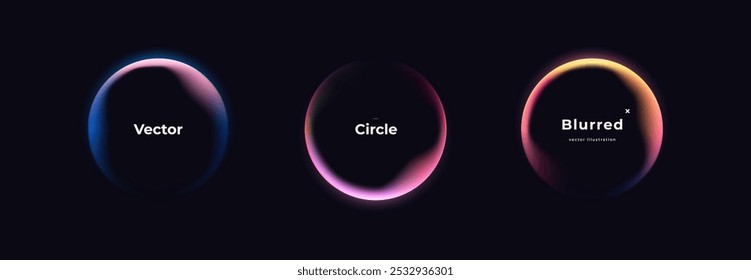 Abstract circle shapes with gradient isolated on black background. Vector set. Fluid vivid gradients for banners. Modern trendy design. Liquid shape. Colorful bright neon template. Dynamic soft color.