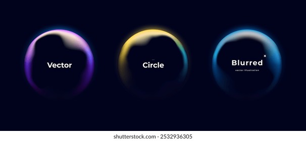 Abstract circle shapes with gradient isolated on black background. Vector set. Fluid vivid gradients for banners. Modern trendy design. Liquid shape. Colorful bright neon template. Dynamic soft color.