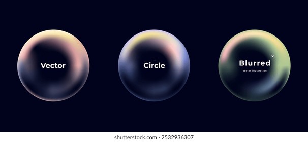 Abstract circle shapes with gradient isolated on black background. Vector set. Fluid vivid gradients for banners. Modern trendy design. Liquid shape. Colorful bright neon template. Dynamic soft color.