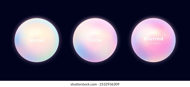 Abstract circle shapes with gradient isolated on black background. Vector set. Fluid vivid gradients for banners. Modern trendy design. Liquid shape. Colorful bright neon template. Dynamic soft color.