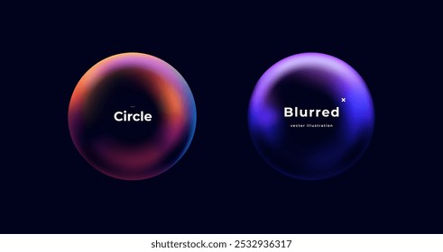 Abstract circle shapes with gradient isolated on black background. Vector set. Fluid vivid gradients for banners. Modern trendy design. Liquid shape. Colorful bright neon template. Dynamic soft color.