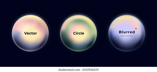 Abstract circle shapes with gradient isolated on black background. Vector set. Fluid vivid gradients for banners. Modern trendy design. Liquid shape. Colorful bright neon template. Dynamic soft color.