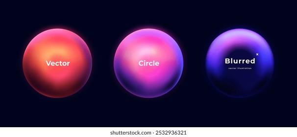 Abstract circle shapes with gradient isolated on black background. Vector set. Fluid vivid gradients for banners. Modern trendy design. Liquid shape. Colorful bright neon template. Dynamic soft color.