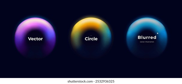 Abstract circle shapes with gradient isolated on black background. Vector set. Fluid vivid gradients for banners. Modern trendy design. Liquid shape. Colorful bright neon template. Dynamic soft color.