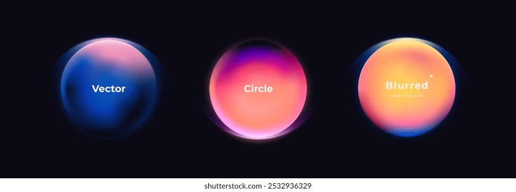 Abstract circle shapes with gradient isolated on black background. Vector set. Fluid vivid gradients for banners. Modern trendy design. Liquid shape. Colorful bright neon template. Dynamic soft color.