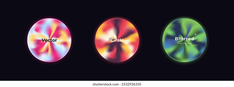 Abstract circle shapes with gradient isolated on black background. Vector set. Fluid vivid gradients for banners. Modern trendy design. Liquid shape. Colorful bright neon template. Dynamic soft color.