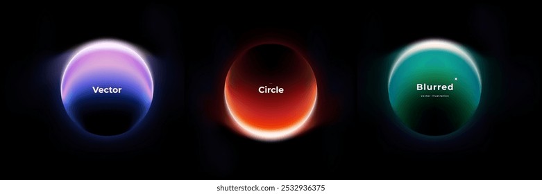 Abstract circle shapes with gradient isolated on black background. Vector set. Fluid vivid gradients for banners. Modern trendy design. Liquid shape. Colorful bright neon template. Dynamic soft color.