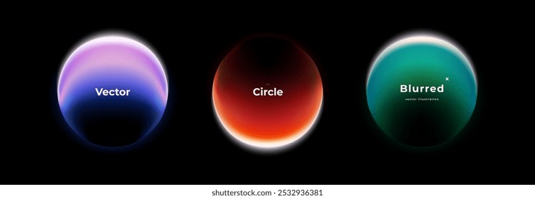 Abstract circle shapes with gradient isolated on black background. Vector set. Fluid vivid gradients for banners. Modern trendy design. Liquid shape. Colorful bright neon template. Dynamic soft color.