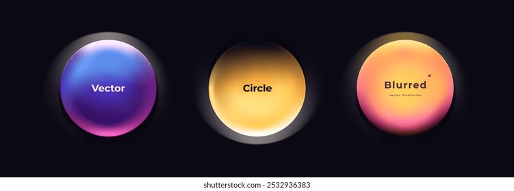Abstract circle shapes with gradient isolated on black background. Vector set. Fluid vivid gradients for banners. Modern trendy design. Liquid shape. Colorful bright neon template. Dynamic soft color.