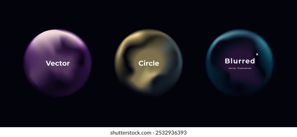 Abstract circle shapes with gradient isolated on black background. Vector set. Fluid vivid gradients for banners. Modern trendy design. Liquid shape. Colorful bright neon template. Dynamic soft color.