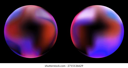 Formas Abstractas del círculo con el gradiente aislado en fondo negro. Conjunto de Vector. Gradientes fluidos y vívidos para Anuncios. Diseño moderno de moda. Forma líquida. Colorido Plantilla de neón brillante. Color suave dinámico.