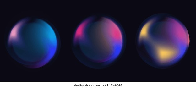 Formas Abstractas del círculo con el gradiente aislado en fondo negro. Conjunto de Vector. Gradientes fluidos y vívidos para Anuncios. Diseño moderno de moda. Forma líquida. Colorido Plantilla de neón brillante. Color suave dinámico.