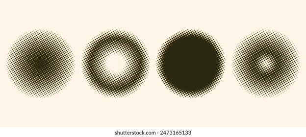 Abstract circle shapes. Halftone design, risograph effect. Vector elements.